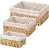 Aufbewahrungskorb-set, 3er-set Geflochtene Aufbewahrungskörbe, Weidenkörbe, Aufbewahrungskörbe Und -boxen, Geflochtene Papierseilkörbe Für Bad, Küche, Tischorganisation