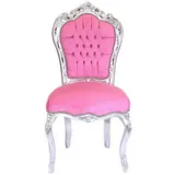 Casa Padrino Barock Esszimmer Stuhl Rosa / Silber - Handgefertigter Antik Stil Stuhl mit edlem Samtstoff - Esszimmer Möbel im Barockstil - Barock Möbel