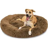 LINRUI XXXL Waschbar Grosse Hunde Hundebett Orthopädisch XL Rund Donut Hundebetten für Mittlere große Hunde Kuscheliges Antistress Hundekissen Oval Rund Kuschelig Hundehöhle XXL Braun