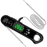 Küchenthermometer, Grillthermometer, sofort ablesbares Kochthermometer, Fleischthermometer mit 2 langen Sonden und LCD-Display für BBQ