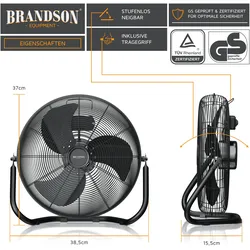 Brandson Windmaschine 48W, Ventilator, Bodenventilator Retro Design, Tischventilator, Standventilator 30cm, hoher Luftdurchsatz, stufenlos neigbar