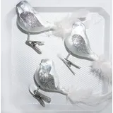Christbaumkugeln-24.de 3 TLG. Glas Vogel Set in 'Ice Weiss Silber' - Christbaumkugeln - Weihnachtsschmuck-Christbaumschmuck