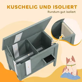 PawHut Katzenhaus aus Holz, Katzenhöhle Isolierte Katzenhütte mit Türvorhang