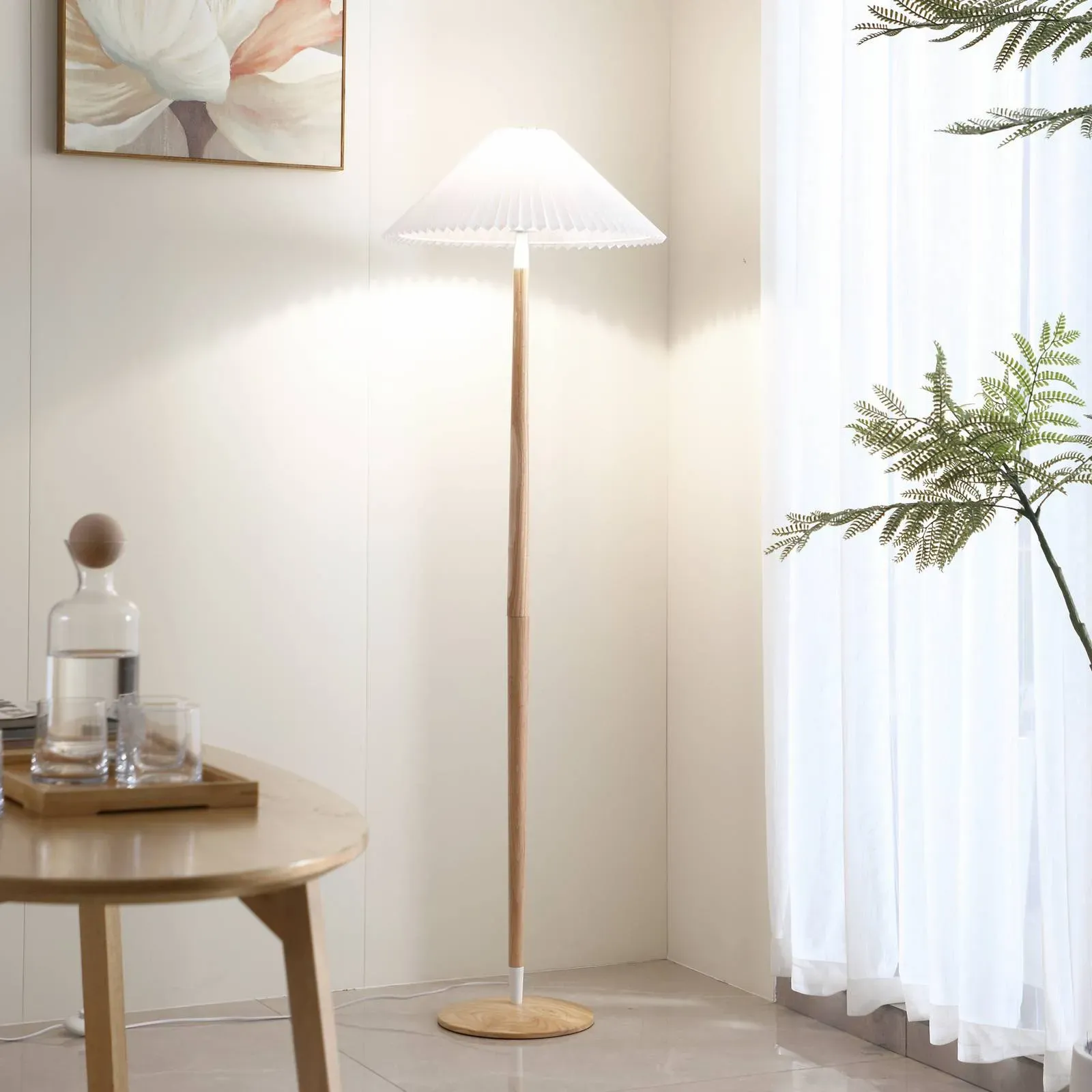 Holz Stehlampe Ellorin Lucande, Holz hell, für Wohn- / Esszimmer, Holz, Skandinavisch, Stehlampe - 47.5 cm - 47.5 cm - 152.5 cm