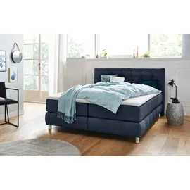 Home Affaire Boxspringbett HOME AFFAIRE "Salo", blau, B:174cm L:211cm, Struktur (100% Polyester);Bezug der Spiegelfläche Matratzendrell aus 100% Polyester;Samtoptik (100% Polyester), Komplettbetten, Boxspringbett, incl.