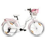 Goetze Mood Alu Damenrad 26 Zoll, 6-Gang mit Korb, Weiß | Rosa