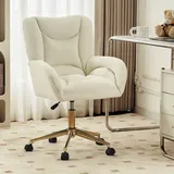 MODFU Relaxsessel Drehstuhl,Loungesessel Bürostuhl,Höhenverstellung,Wohnzimmerstuhl für das Homeoffice im Innenbereich mit goldenen Beinen,Elfen... - Beige
