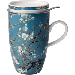 Tasse GOEBEL "Van Gogh", bunt, B:8cm H:14cm, Porzellan, Metall, Trinkgefäße, Artis Orbis, Teetasse m. Deckel/Sieb, Vincent v.Gogh - Mandelbaum Blau