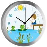 CreaDesign Funkwanduhr Funkuhr, Kinder Wanduhr, Kinderuhr, Kinderzimmer Froschteich (geräuscharmes Uhrwerk) bunt