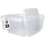 FixedByU 3 Eimer mit Deckel 3 Liter transparent eckig Plastikeimer lebensmittelecht luftdicht und stabil Leereimer mit Henkel und Deckel geeignet für Lebensmittel, Chemikalien, Waschpulver, Klebstoffe