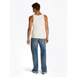 Tommy Hilfiger Tanktop TOMMY JEANS "TJM XSLIM 2PCK RIB TANK EXT", Herren, Gr. L, beige (ecru, ecru), Single Jersey, Obermaterial: 100% Baumwolle, slim fit, tiefer Rundhals, Tops Tanktop, mit gerippter Struktur