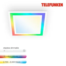 Telefunken LED Panel LED Deckenleuchte, Deckenlampe dimmbar, inkl. Fernbedienung, RGB Funktion, 24 Watt, 2400lm, Timerfunktion, 445x445x63mm (LxBxH), 318806TF,