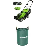 Greenworks G24X2LM41K4X Kabelloser Akku Rasenmäher für Flächen bis zu 440 m2, 41 cm Schnittbreite, 2 x 24V 4Ah-Akkus und Doppelladegerät + Greenworks Tools 120l Gartenabfallsack