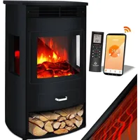 KESSER KESSER® Prio Elektrokamin mit Heizung Heizlüfter Fernbedienung WiFi App 950/1900 W Kamin elektrisch LED-Flammeneffekt Kaminfeuer Elektro Kamin mit Thermostat Panorama-Sichtfenster Heizfunktion Timer