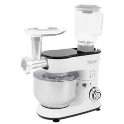 Mehrstufige Küchenmaschine 3in1 mit Edelstahlschüssel 1.000 Watt Schneeweiß, Knetmaschine, Mixer, Fleischwolf