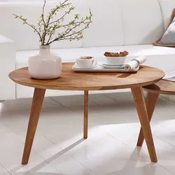 Runder Couchtisch aus Wildeiche Massivholz Retro Design