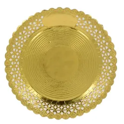MONOUSO - Pappteller Rund Spitze Golden 32 cm (5 Stück)