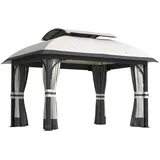 Gartenpavillon,, Hellgrau, Metall, 395x294x330 cm, Sonnen- & Sichtschutz, Pavillons & Pergolas, Pavillons