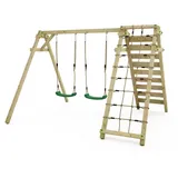 Wickey Smart Cliff Kinderschaukel, Schaukelgestell, Schaukel, Schaukelgerüst, Doppelschaukel, Holzschaukel mit Kletteranbau für Kinder im Garten mit 2 Schaukelsitzen - grün