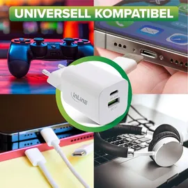 InLine Power Delivery + Quick Charge USB Netzteil, 33W, USB-A + USB-C, weiß