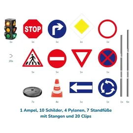 alldoro gmbh alldoro 60230 XXL-Verkehrsset mit Ampel, 10 Verkehrsschildern (75 cm) - 4 Pylonen,