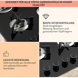 Klarstein Gaskocher 4-Flammig, 7,6 kW Einbau-Gaskocher für Innenbereich, Edelstahl-Gaskocher für Wohnmobil, 4-Flammiger Gaskocher, Gasherde mit Triangel-brenner, Moderner Einbau Gasherd, Gas