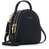 PORRASSO Mini Rucksack Damen Mode Handtasche Mädchen Wasserdicht Umhängetasche mit Kopfhörerloch Leder Daypack Reise Dating Kleiner Rucksäcke Schwarz