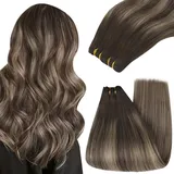 YoungSee Tressen Echthaar Ombre 50cm Echthaar Tressen zum Einnahen Braun Ombre Aschblond Tressen Extensions Echthaar 100g Weaving Hair Extensions Doppelt Tressen Weft Extensions Remy #4/18/4