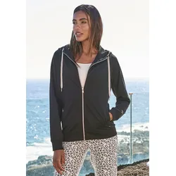 Kapuzensweatjacke, Sweatshirtjacke mit Details in Roségold, Loungewear, Gr. 36/38, schwarz, , 76672625-36