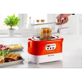 Ariete 159 Toasttime, Weißer Toaster, 2 Scheiben Kapazität, 9 Bräunungsstufen, 700 W, 3 Funktionen, Orange