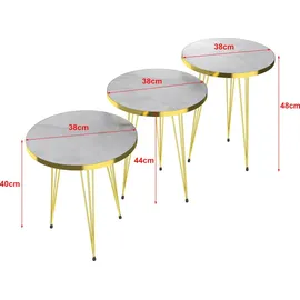 [en.casa] Satztisch Skibby im 3er Set Marmor, weiß / Gold