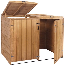 Mendler XL 2er-/4er-Mülltonnenverkleidung HWC-H74, Mülltonnenbox, erweiterbar 126x158x98cm Holz ~ braun