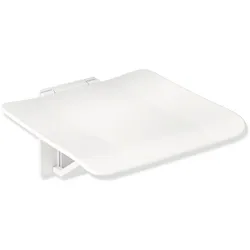 Klappsitz mit Wandstütze, Wandkonsole und Bügel aus Kunststoff passend zur Sitzfläche, in matt, Sitzfläche aus strukturiertem Kunststoff, Sitzfläche 450 mm breit, 450 mm tief, mit zusätzlicher Wandabstützung, in Farbe 90 (Tiefschwarz)