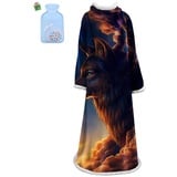 Morbuy Wearable Decke Mit Ärmeln Arme, Super Soft Warm Comfy Plüsch Ärmeln, TV Lazy Robe Decke Für Erwachsene Frauen Männer - Wolf Tiger 127cm x 178 cm (127cm x 178cm,Wolf 12)