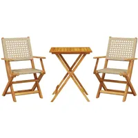 vidaXL 3-tlg. Bistro-Set Beige Poly Rattan und Massivholz