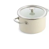 KitchenAid Steel Core Enamel Kochtopf mit Deckel (20cm/3,7l), deutsche Emaille, Induktionsgeeignet, backofenfest, spülmaschinenfest, Crème