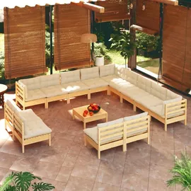 vidaXL Garten-Lounge-Set 14-tlg. creme Kiefer