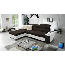 kaiser möbel Bequemes Ecksofa mit Schlaffunktion MORENA I MAXI Kunstleder/Sawana Weiß/Dunkelbraun Links