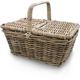 Rattan Picknick Korb mit Deckel - 50 x 35 cm - Weidenkorb natur mit Tragegriff