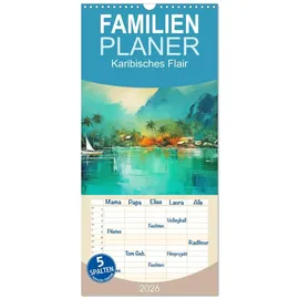 Calvendo Familienplaner 2026 - Karibisches Flair mit 5 Spalten (Wandkalender, 21 cm x 45 cm), CALVENDO: Traumhafte tropische malerische Szenen - KI generiert (CALVENDO Natur)