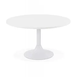 KADIMA DESIGN Salon Couchtisch Weiß Holz Metall | Runder Lounge Tisch mit Ablagefläche | Moderner Designer Beistelltisch für Wohnzimmer | Minimalistisches Design