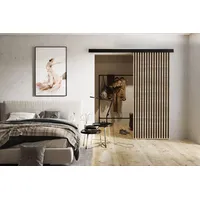 Schwebetür 60 cm Belor - Schiebetür mit Lamellen imitation, Design Zimmertür - Schiebetürsystem (Sonoma Eiche) - Braun/Schwarz