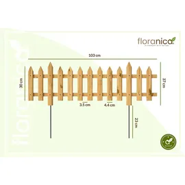 Pemicont Floranica Steckzaun Gartenzaun Kiefer 1 stk 30 x 100 cm Natur Metallstäben Begrenzungszaun Dekorative Beeteinfassung Beetumrandung