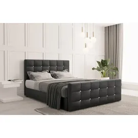 kaiser möbel Boxspringbett mit bettkasten und matratze 160 cm x 200 cm, Schlafzimmerbett ROMA Kunstleder Schwarz H3 - Schwarz