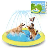 Nobleza Hundepool, D100cm/39in Planschbecken für Große & Kleine Hunde, 0.55mm Verdickt Anti-Rutsch Sprinkler Matte Hund Faltbarer Splash Pad für Sommer, Garten, DraußEn, Gelb & Blau