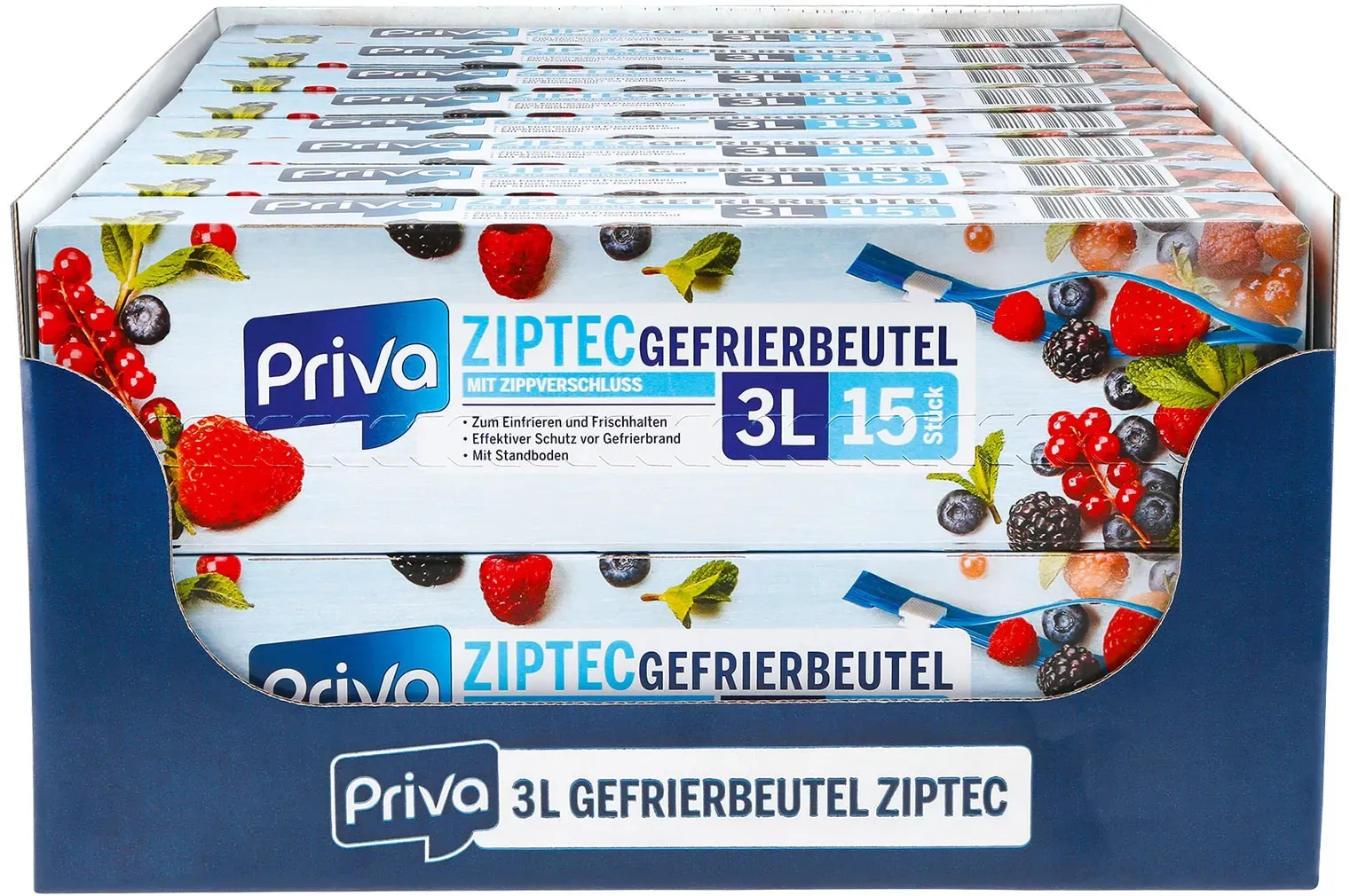 Priva Gefrierbeutel mit Ziptec 15 x 3 Liter, 16er Pack