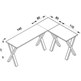 VCM my office Lona Schreibtisch anthrazit rechteckig, X-Fuß-Gestell silber 220,0 x 80,0 cm