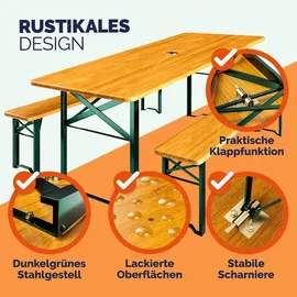 CASARIA Bierzeltgarnitur 3-tlg. Tisch 170 x 46 cm Braun