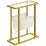 HOOBRO Beistelltisch, Schmaler Betttisch, Schmaler Couchtisch aus gehärtetem Glas, Kompakter Tisch mit Zeitungsständer, Sofatisch für Wohnzimmer, Schlafzimmer, Goldfarben EGD78BZ01
