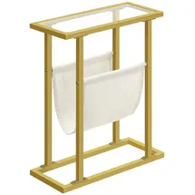 HOOBRO Beistelltisch, Schmaler Betttisch, Schmaler Couchtisch aus gehärtetem Glas, Kompakter Tisch mit Zeitungsständer, Sofatisch für Wohnzimmer, Schlafzimmer, Goldfarben EGD78BZ01